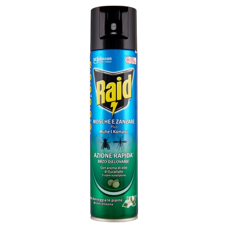 Raid Mosche e Zanzare Spray Eucalipto Insetticida, Antizanzare e Antimosche, Azione rapida, 400 ml